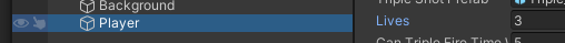 Player object with Lives = 3